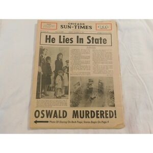 Vintage JFK Assassination Oswald Killed Chicago Sun Times Nov 25, 1963